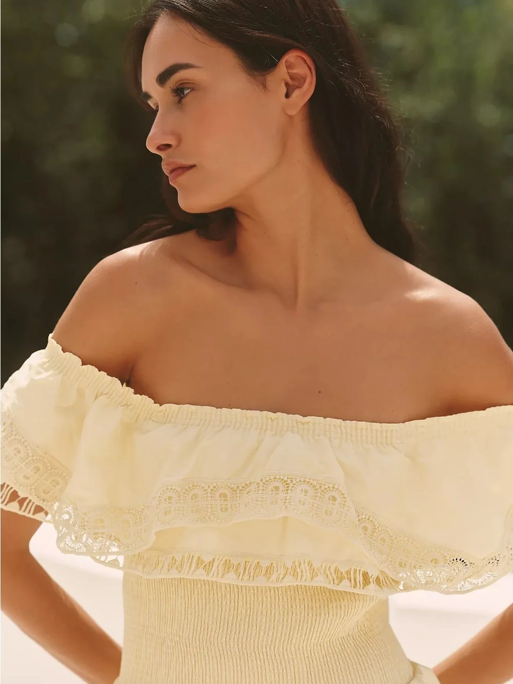 Soft Yellow Off-Shoulder Ruffle Mini Dress - Picture 3 of 12